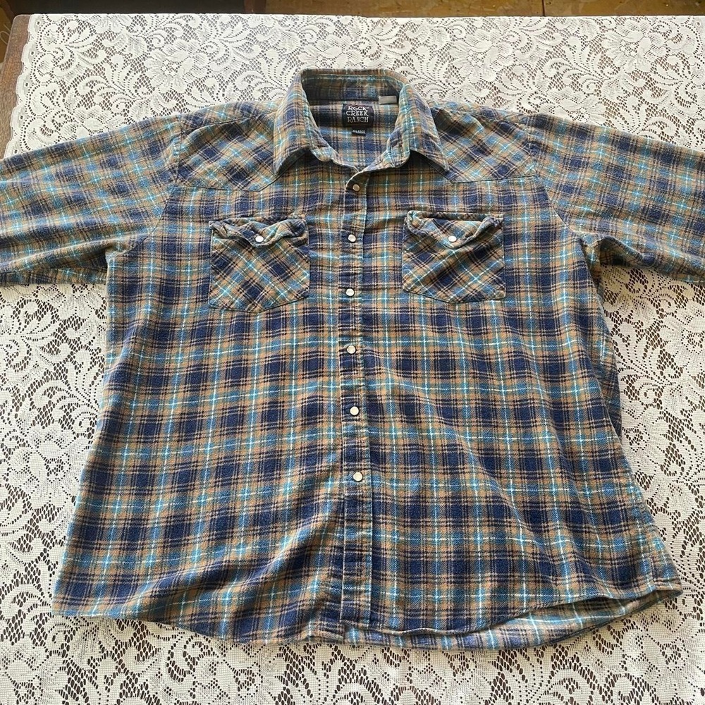 Vintage 90's yellow, blue and brown plaid button-up shirt - Picture 4 of 7